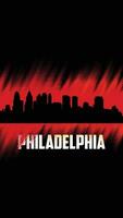 Philadelphia vector cities silhouette, red and black diagonal halftone background