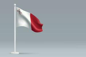 3d realistic national Malta flag isolated on gray background vector