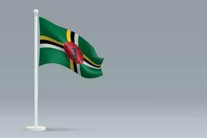 3d realistic national Dominica flag isolated on gray background vector