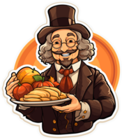 Thanksgiving Sticker with Cute cartoon Illustration, Created With Generative AI Technology png