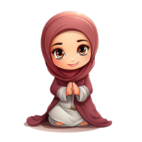 dibujos animados musulmán niña Orando con hijab ai generativo png