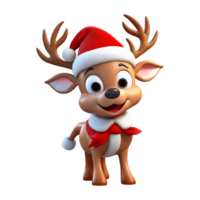 christmas cartoon reindeer with santa hat ai generative png