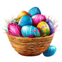 colorido Pascua de Resurrección huevos cesta png ai generativo