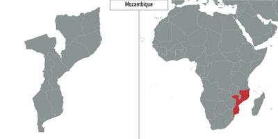 mapa de Mozambique y ubicación en África mapa vector