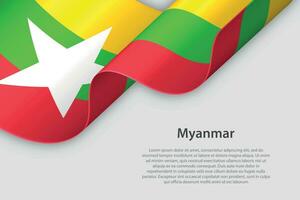 3d ribbon with national flag Myanmar isolated on white background vector