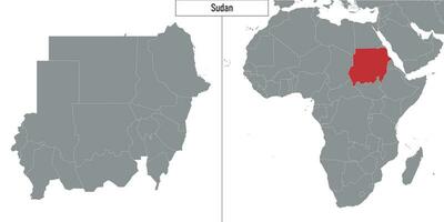 mapa de Sudán y ubicación en África mapa vector