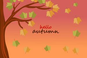 Autumn abstract background with a tree and falling autumn leaves vector