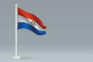 3d realistic national Paraguay flag isolated on gray background vector