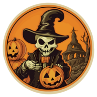 Retro Halloween Sticker, Round Horror Illustration for Halloween, Created With Generative AI Technology png