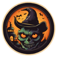 Retro Halloween Sticker, Round Horror Illustration for Halloween, Created With Generative AI Technology png