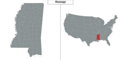 map of Mississippi state of United States and location on USA map vector