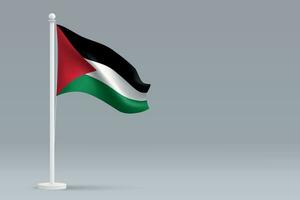 3d realistic national Palestine flag isolated on gray background vector