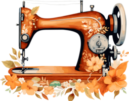 Watercolor Sewing machine, Fall Autumn Clipart Illustration, Created With Generative AI Technology png