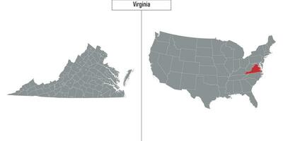 map of Virginia state of United States and location on USA map vector