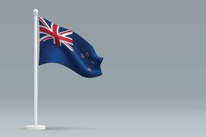 3d realistic national New Zealand flag isolated on gray background vector