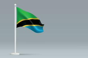 3d realistic national Tanzania flag isolated on gray background vector