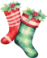 Watercolor Socks, Merry Christmas Clipart Illustration, Created With Generative AI Technology png