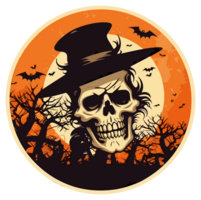 Retro Halloween Sticker, Round Horror Illustration for Halloween, Created With Generative AI Technology png