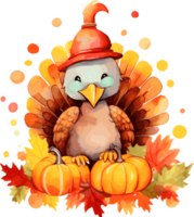 Watercolor Turkey Thanksgiving Day Clipart Illustration, Created With Generative AI Technology png