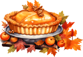 Watercolor Pie, Thanksgiving Day Clipart Illustration, Created With Generative AI Technology png