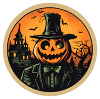 Retro Halloween Sticker, Round Horror Illustration for Halloween, Created With Generative AI Technology png