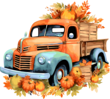 Watercolor Truck, Fall Autumn Clipart Illustration, Created With Generative AI Technology png