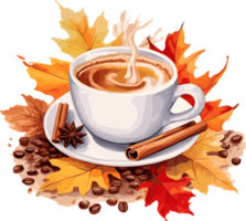 Watercolor Coffee, Fall Autumn Clipart Illustration, Created With Generative AI Technology png