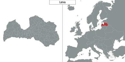 mapa de Letonia y ubicación en Europa mapa vector