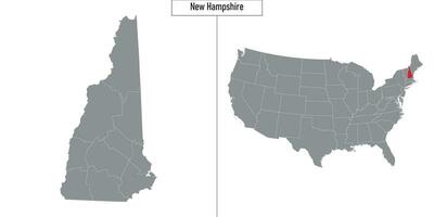 map of New Hampshire state of United States and location on USA map vector