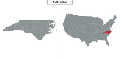 map of North Carolina state of United States and location on USA map vector