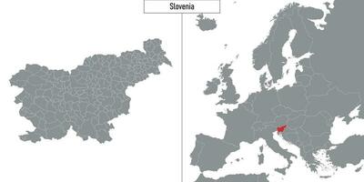 map of Slovenia and location on Europe map vector