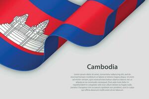 3d ribbon with national flag Cambodia isolated on white background vector