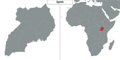 mapa de Uganda y ubicación en África mapa vector