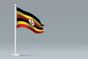 3d realistic national Uganda flag isolated on gray background vector