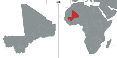 map of Mali and location on Africa map vector