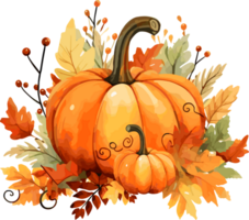 Watercolor Pumpkin,  Fall Autumn Clipart Illustration, Created With Generative AI Technology png