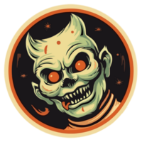 Retro Halloween Sticker, Round Horror Illustration for Halloween, Created With Generative AI Technology png