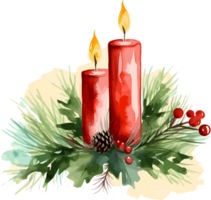 Watercolor Candle, Merry Christmas Clipart Illustration, Created With Generative AI Technology png