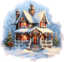 Watercolor House, Merry Christmas Clipart Illustration, Created With Generative AI Technology png