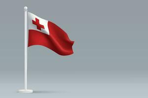 3d realistic national Tonga flag isolated on gray background vector