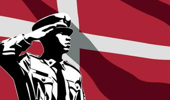 Silhouette of soldier with Denmark flag on background. vector