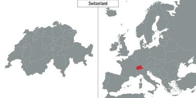 map of Switzerland and location on Europe map vector