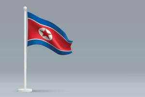 3d realistic national North Korea flag isolated on gray background vector