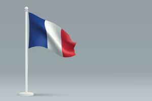 3d realistic national France flag isolated on gray background vector