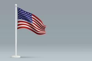3d realistic national United States flag isolated on gray background vector