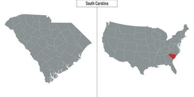mapa de sur carolina estado de unido estados y ubicación en Estados Unidos mapa vector