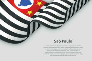 3d ribbon with flag Sao Paulo. Brazilian state. isolated on white background vector