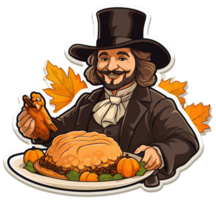 Thanksgiving Sticker with Cute cartoon Illustration, Created With Generative AI Technology png