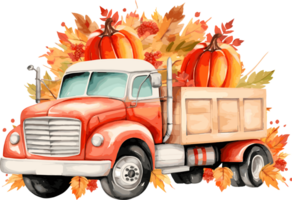 Watercolor Truck, Thanksgiving Day Clipart Illustration, Created With Generative AI Technology png