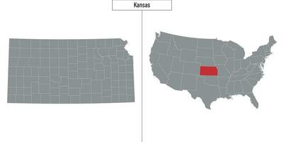 map of Kansas state of United States and location on USA map vector